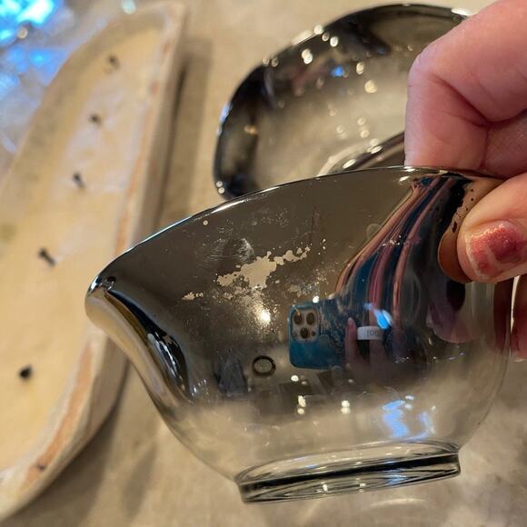 Vintage 50's60’s Dorothy Thorpe pinched Glass bowls x 2 retro silver - Picture 7 of 12